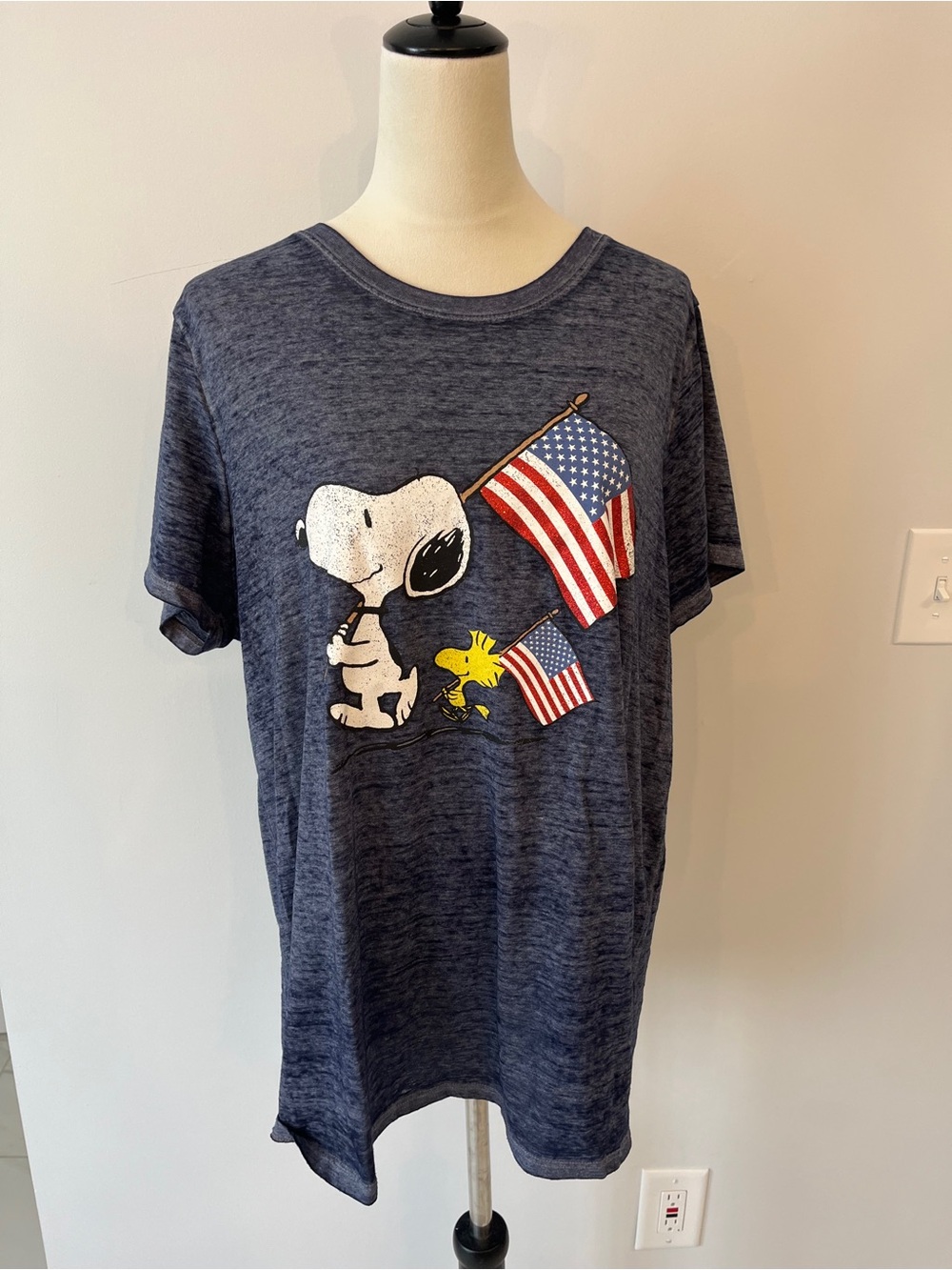 Peanuts Navy Snoopy & Woodstock Flag Graphic Tee